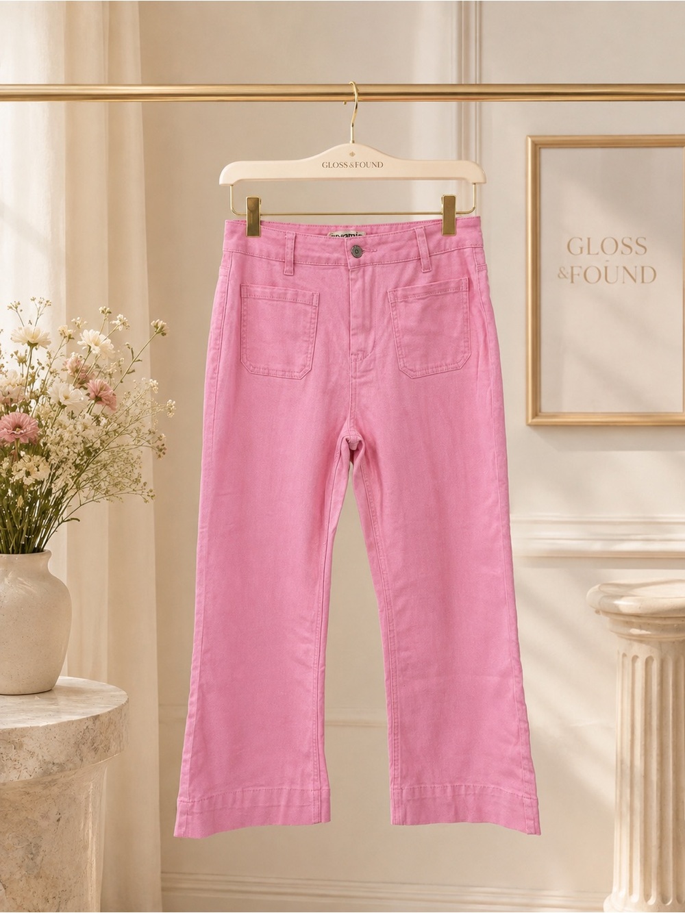 Luvamia Pink Wide Leg Cropped Jeans Medium High Rise Patch Pocket NWT